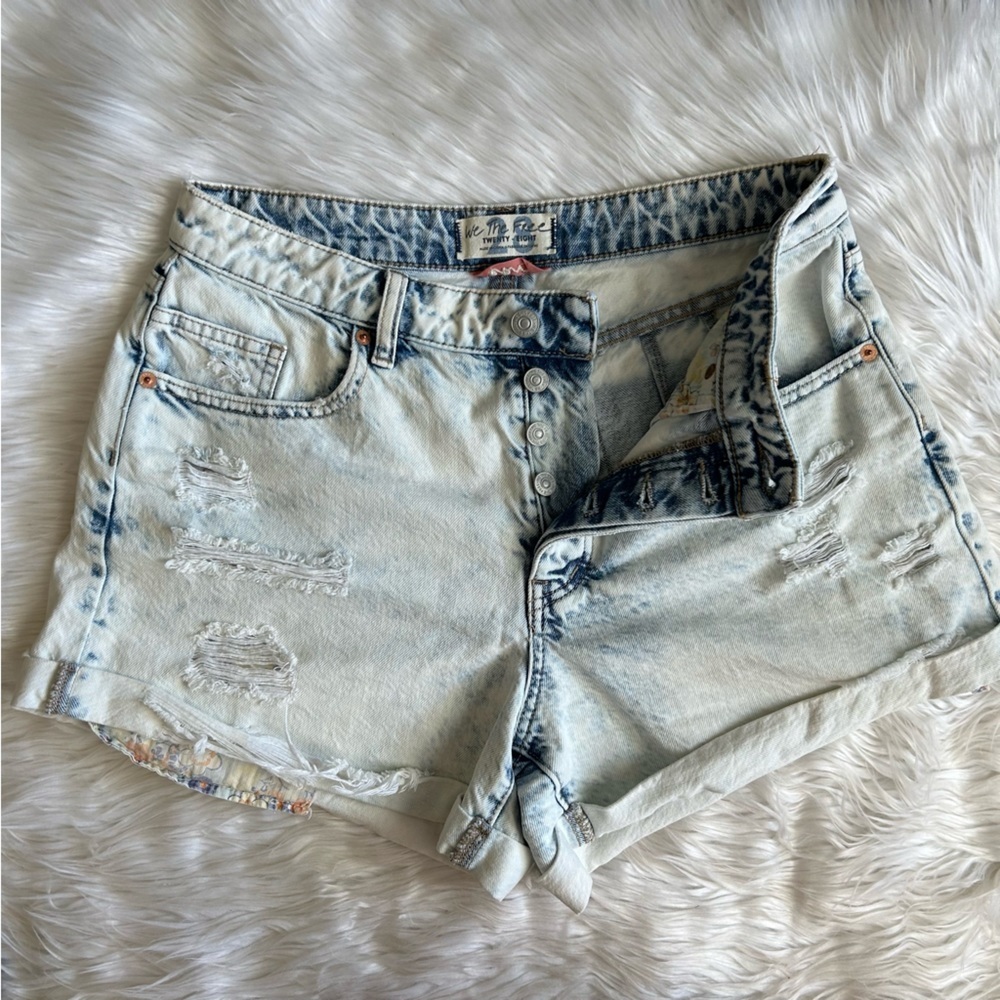 Free People Distressed Acid Washed Button Fly Jean Shorts - Size 28